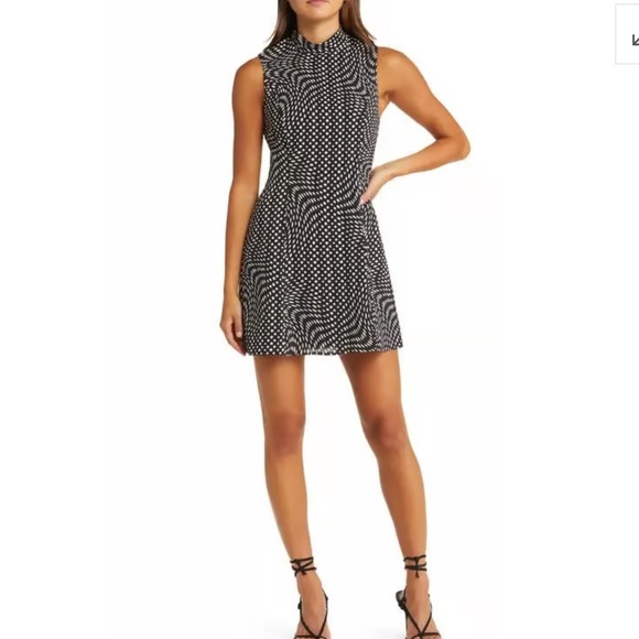 New Wayf Polka Dot Print Mock Neck A-line Mini Dress - Picture 1 of 9
